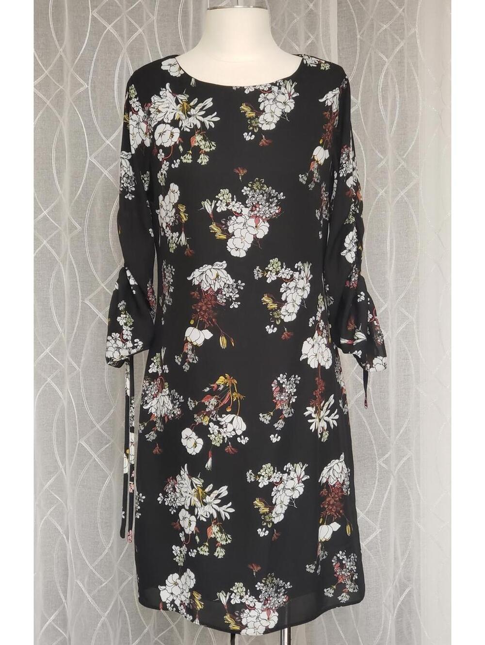 Suzy Shier Floral Draw String Ruched 3/4 Sleeves Women's Mini Dress Sz S